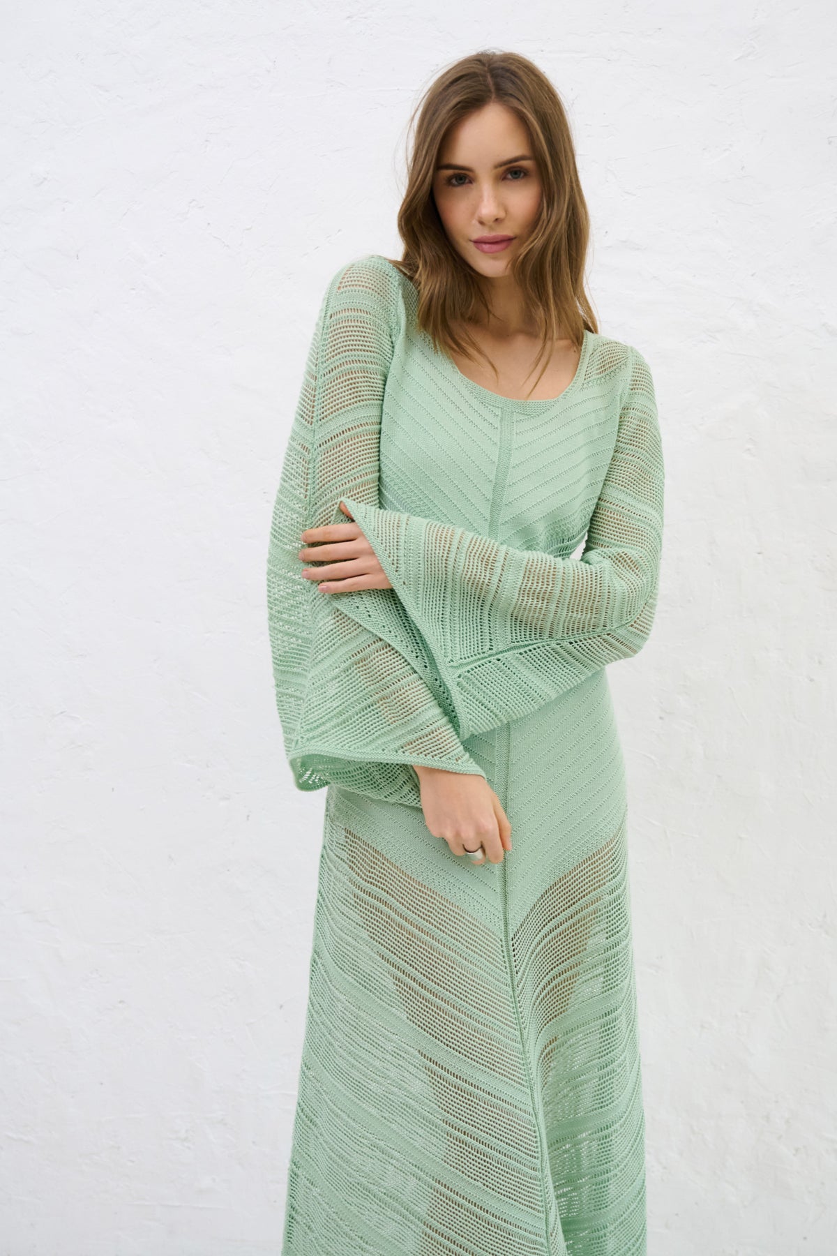 Cotton Mirage Pistachio Long Summer Dress