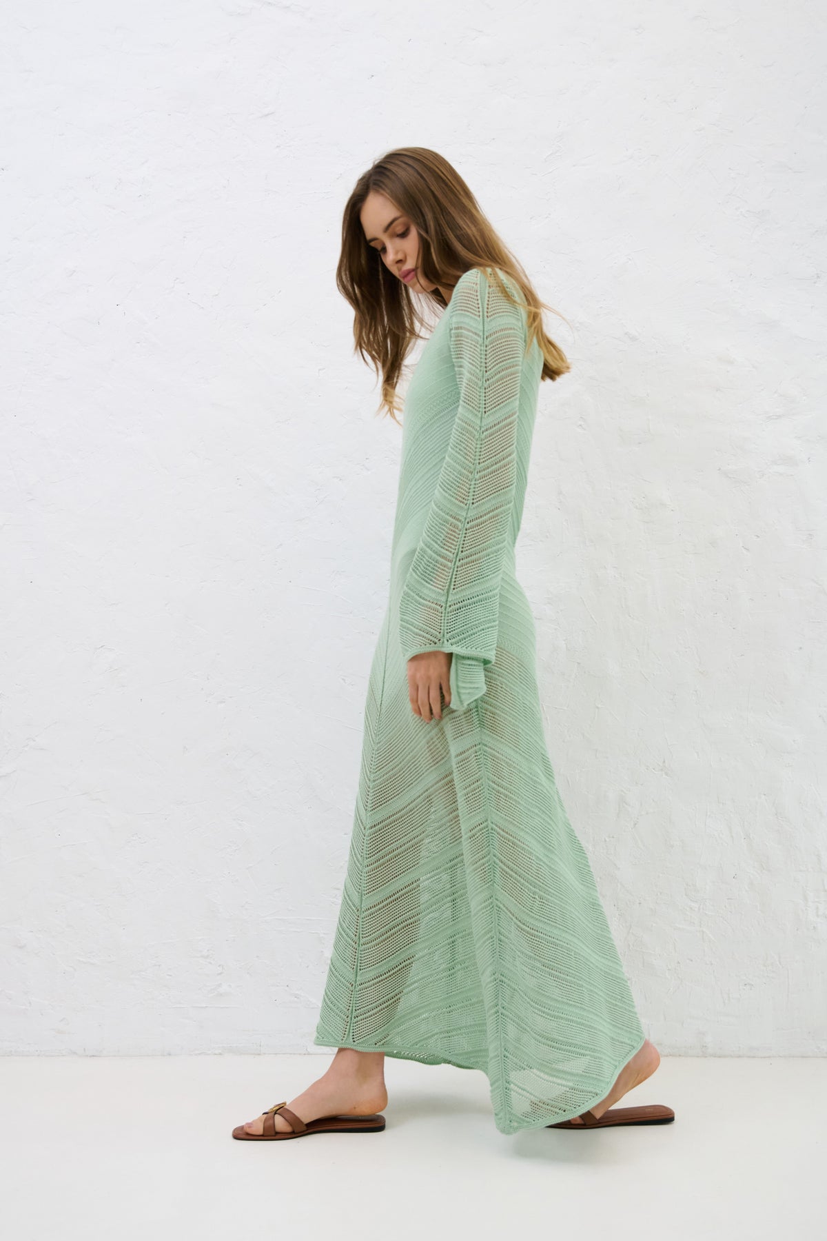 Cotton Mirage Pistachio Long Summer Dress