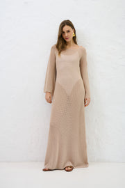 Sablé Beige Organic Cotton and Cashmere Long Summer Dress