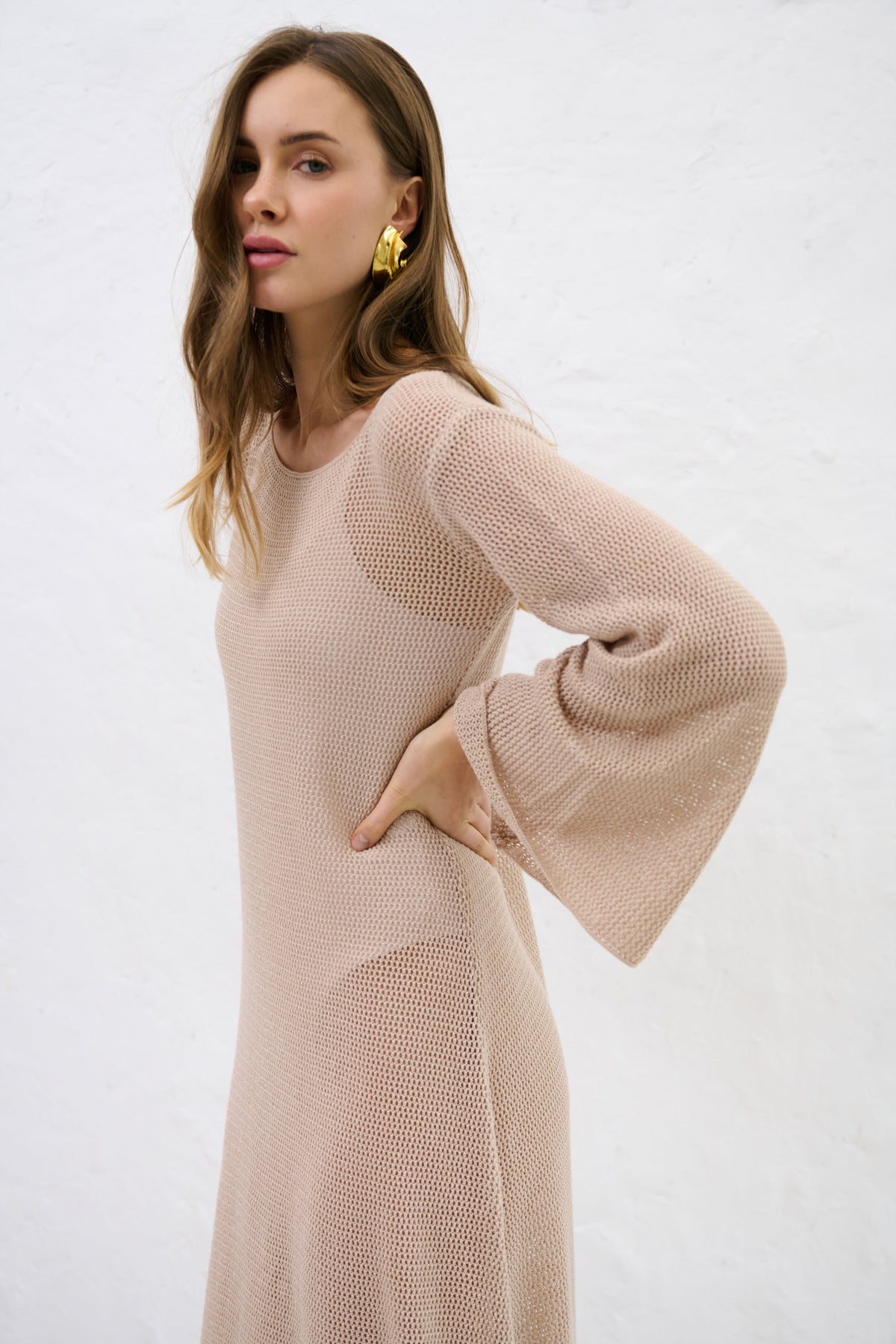 Sablé Beige Organic Cotton and Cashmere Long Summer Dress
