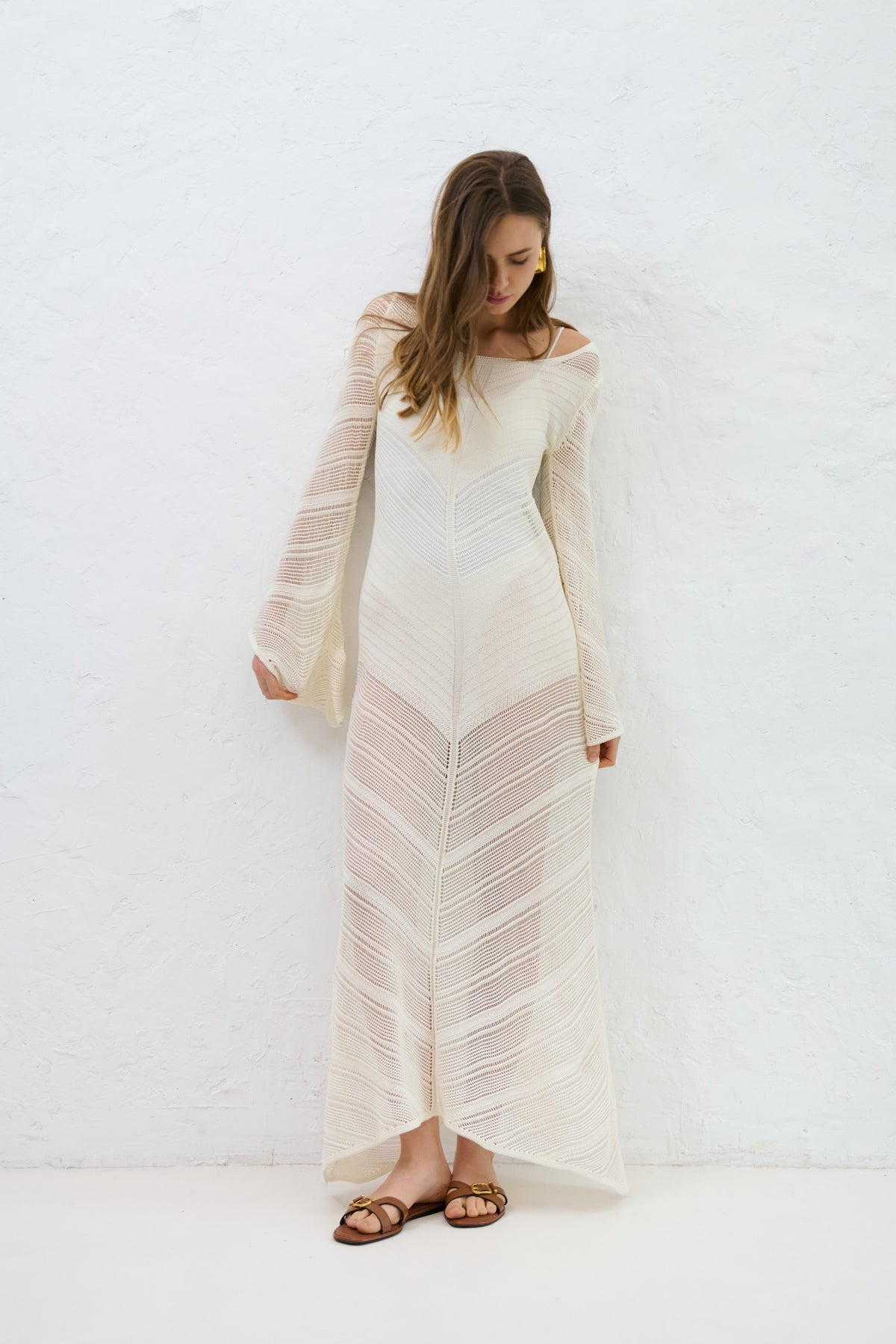 Cotton Mirage ecru long openwork dress