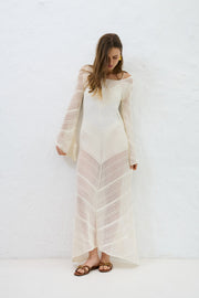 Cotton Mirage ecru long openwork dress