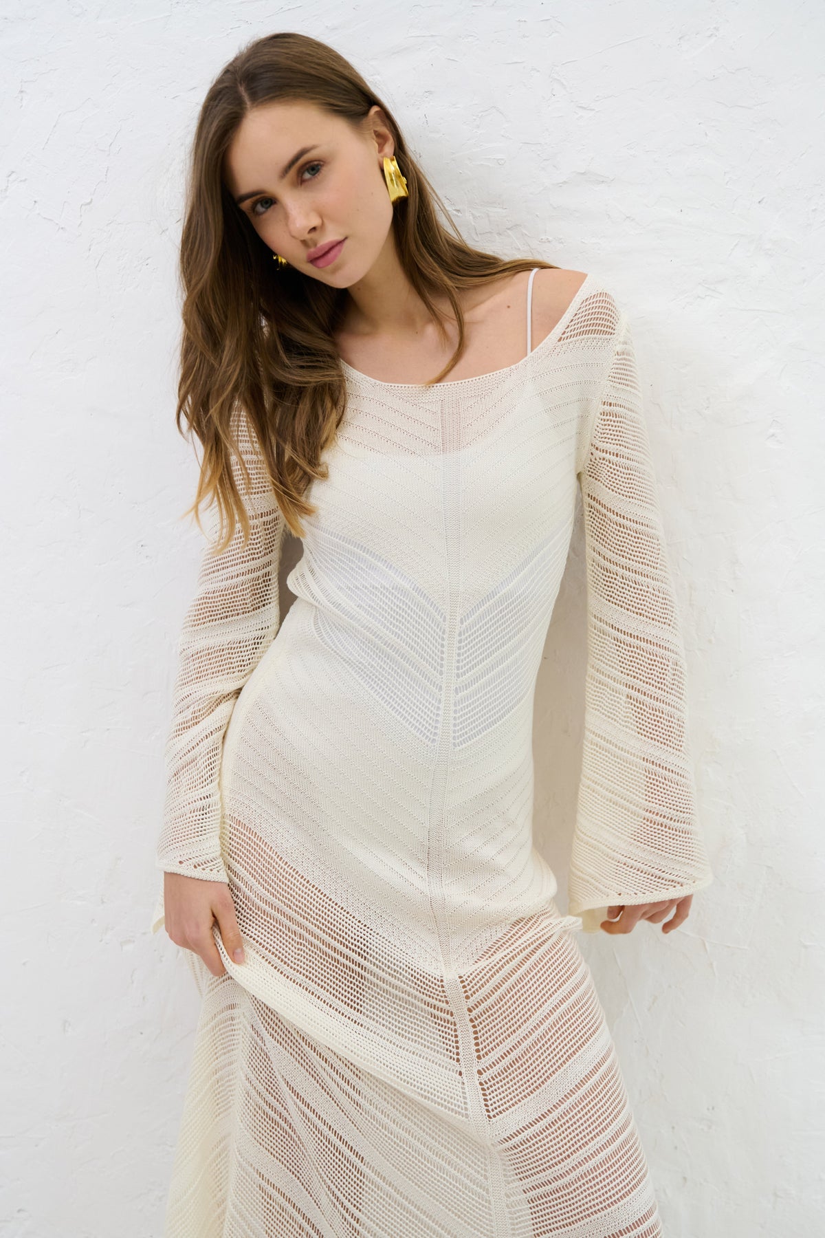 Długa ażurowa sukienka Cotton Mirage ecru