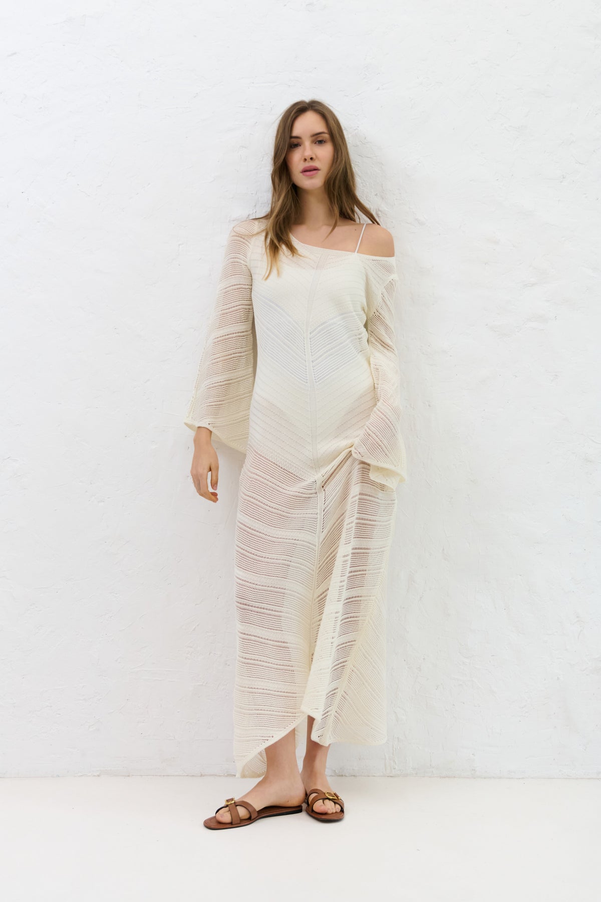 Cotton Mirage ecru long openwork dress
