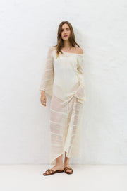 Cotton Mirage ecru long openwork dress