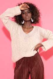 Beige alpaca wool crewneck sweater