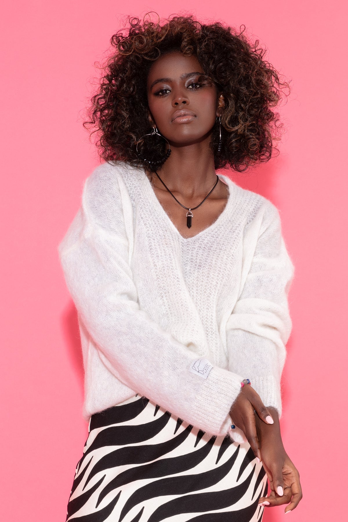 Ecru alpaca wool crew neck sweater