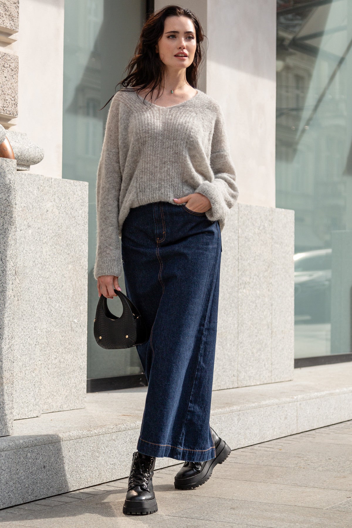 Gray Alpaca Wool Crew Neck Sweater