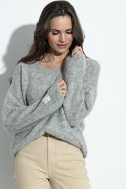Gray Alpaca Wool Crew Neck Sweater