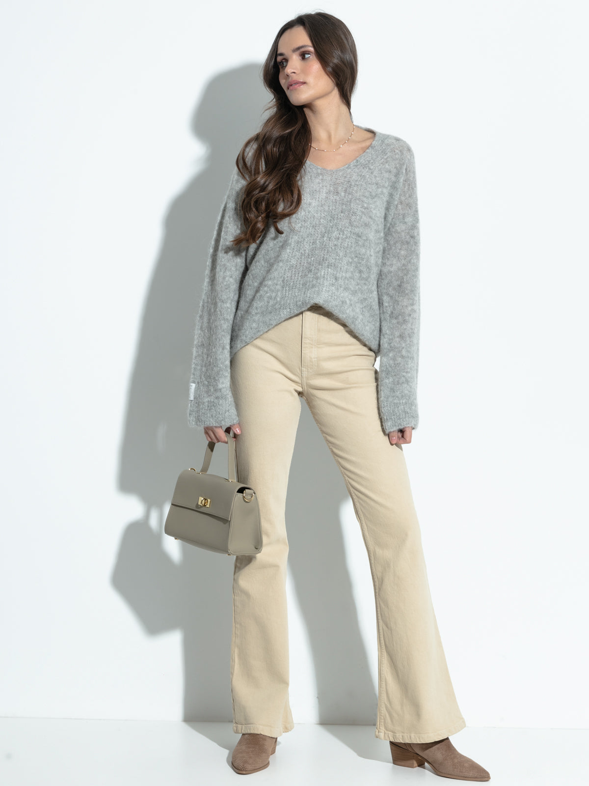 Gray Alpaca Wool Crew Neck Sweater