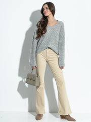Gray Alpaca Wool Crew Neck Sweater