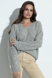 Gray Alpaca Wool Crew Neck Sweater