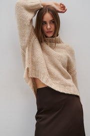 Beige undyed alpaca wool and mako cotton sweater