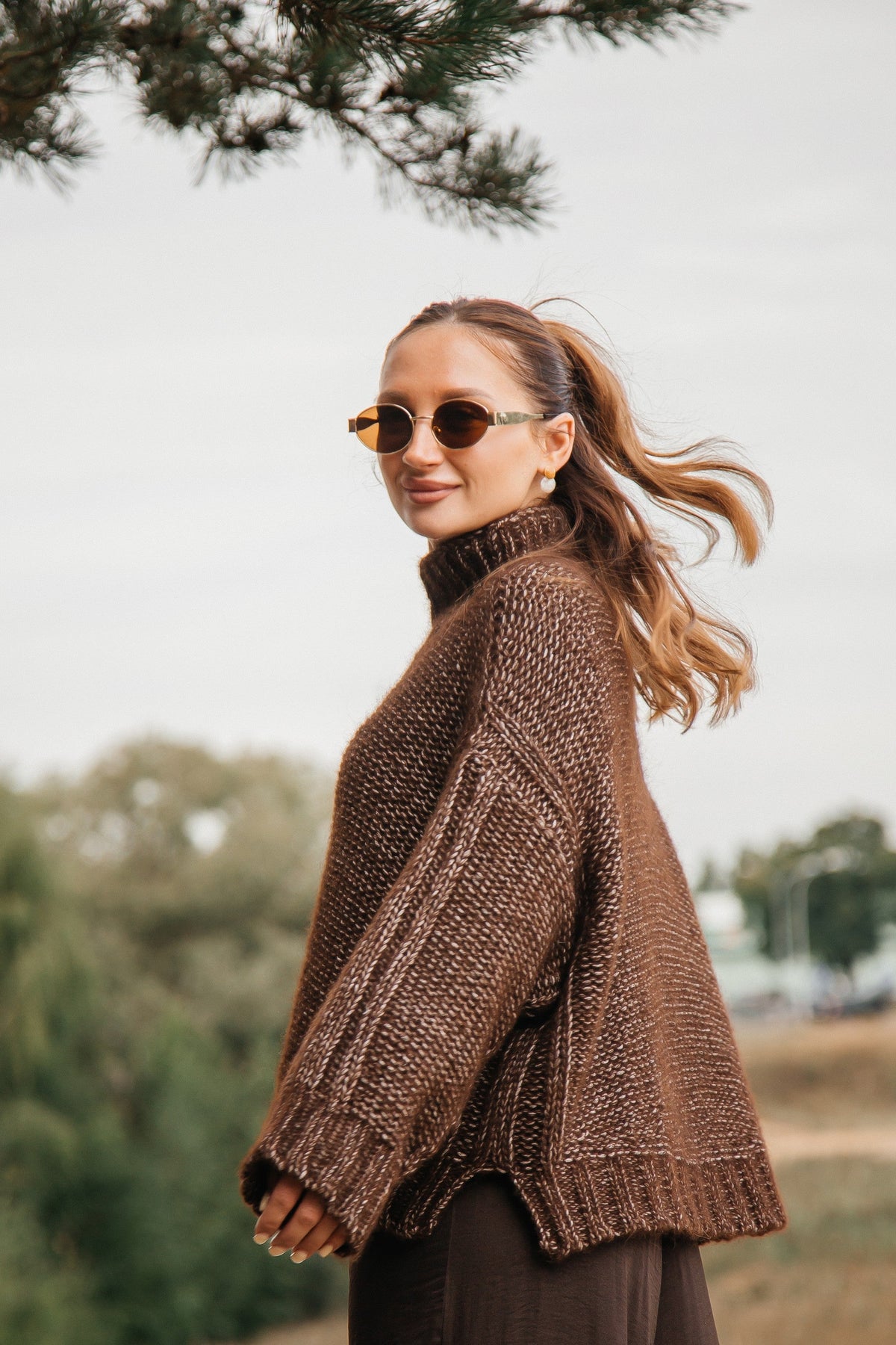 Brown undyed alpaca wool and mako cotton sweater