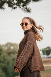 Sweter z niefarbowanej wełny alpaki i bawełny mako brązowy
