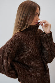 Sweter z niefarbowanej wełny alpaki i bawełny mako brązowy