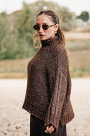 Brown undyed alpaca wool and mako cotton sweater