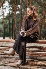 Brown undyed alpaca wool and mako cotton sweater