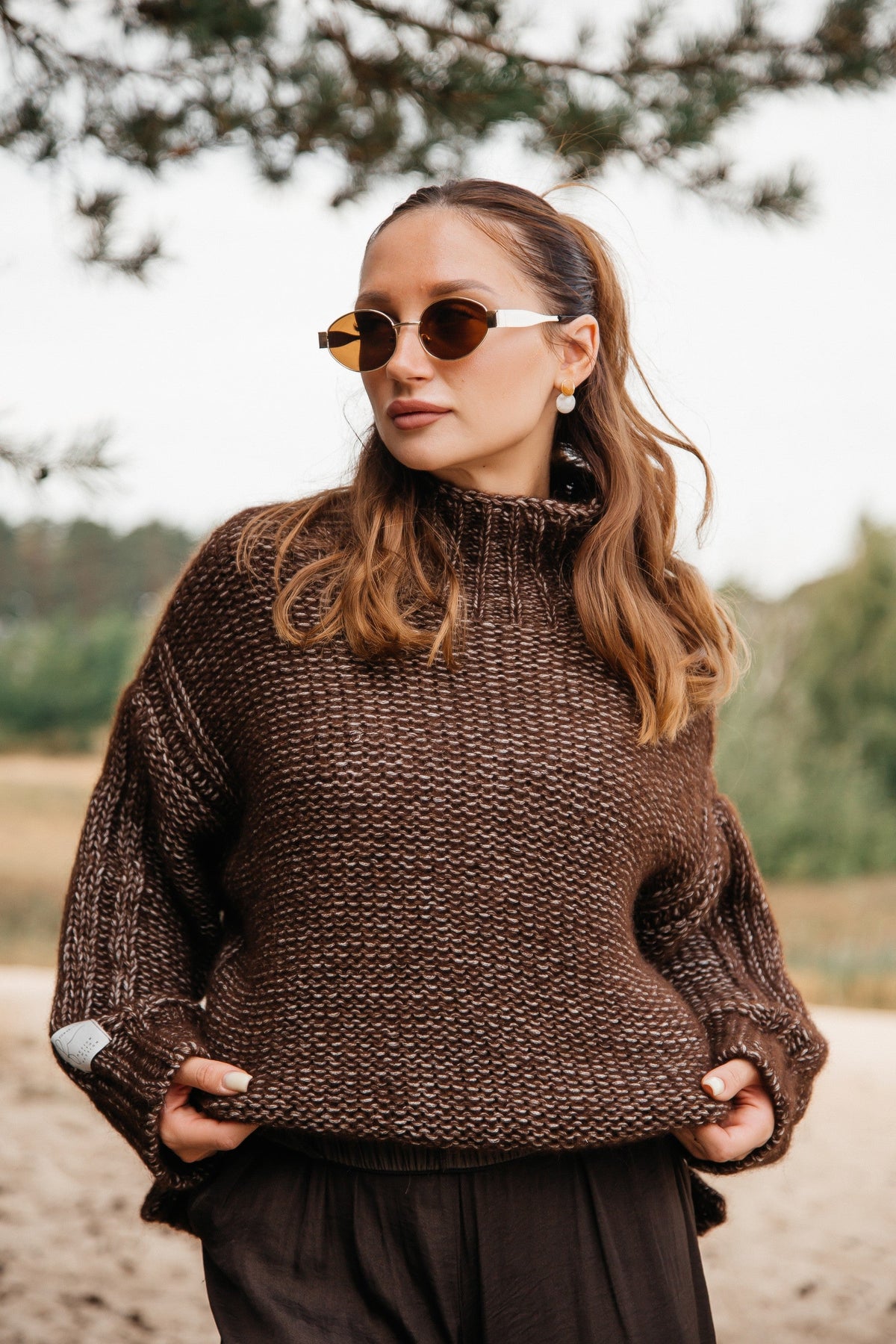 Brown undyed alpaca wool and mako cotton sweater