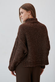 Sweter z niefarbowanej wełny alpaki i bawełny mako brązowy