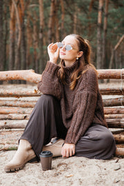 Brown undyed alpaca wool and mako cotton sweater