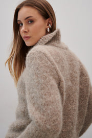 Earth Embrace Beige Alpaca Wool Collar Sweater