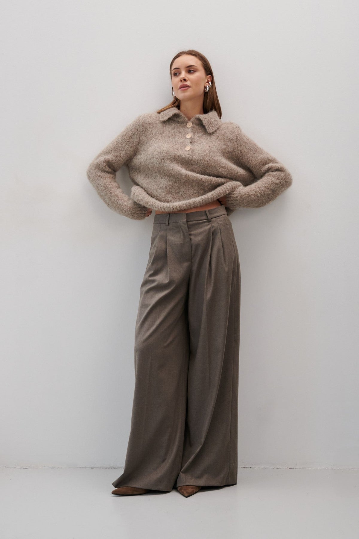Earth Embrace Beige Alpaca Wool Collar Sweater