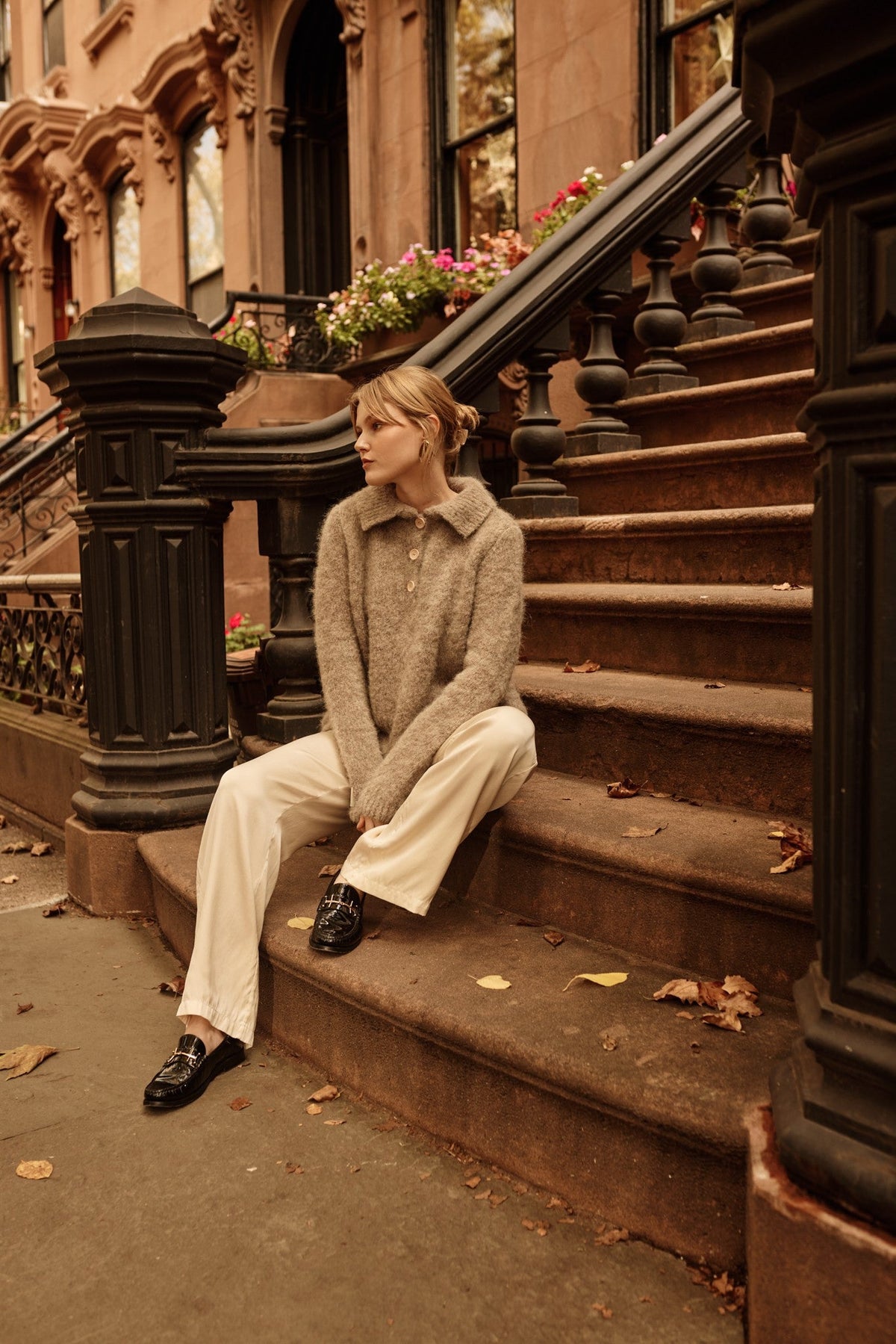 Earth Embrace Beige Alpaca Wool Collar Sweater