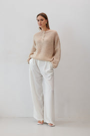 Beige alpaca wool buttoned sweater