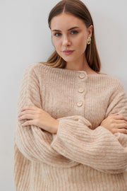 Sweter z wełny alpaki zapinany beżowy