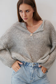 Gray Alpaca Wool Button-Up Sweater