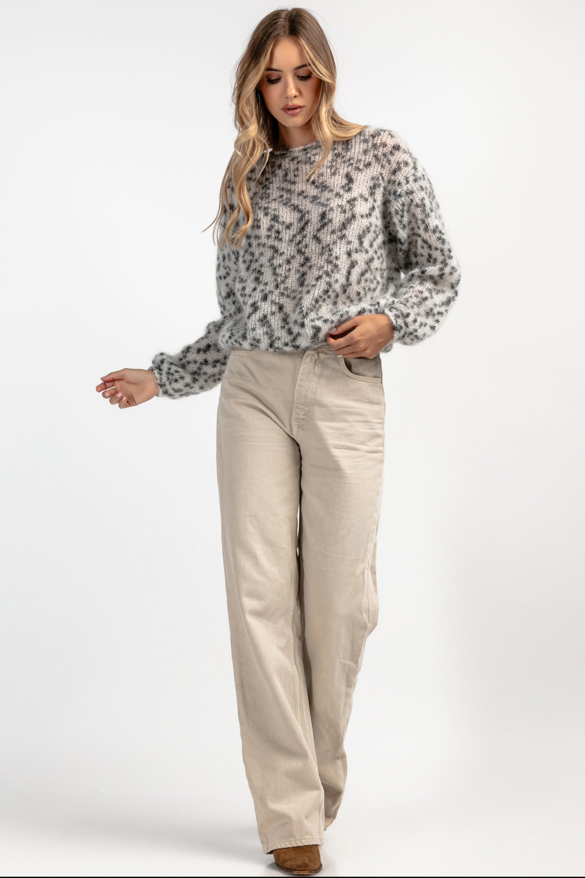 Sweter z wełny kid moher Snow Polar Dream szary