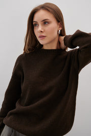 Sweter z wełny merynos elegant flow czekoladowy