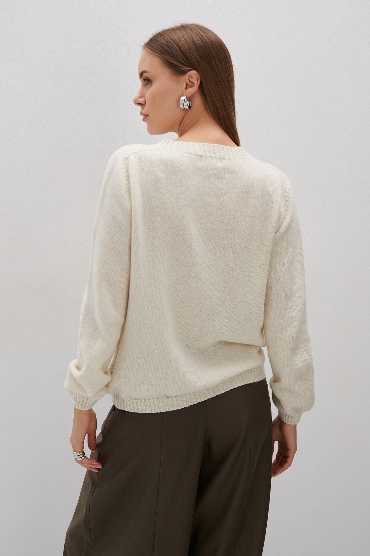 Elegant Flow Ecru Merino Wool Sweater