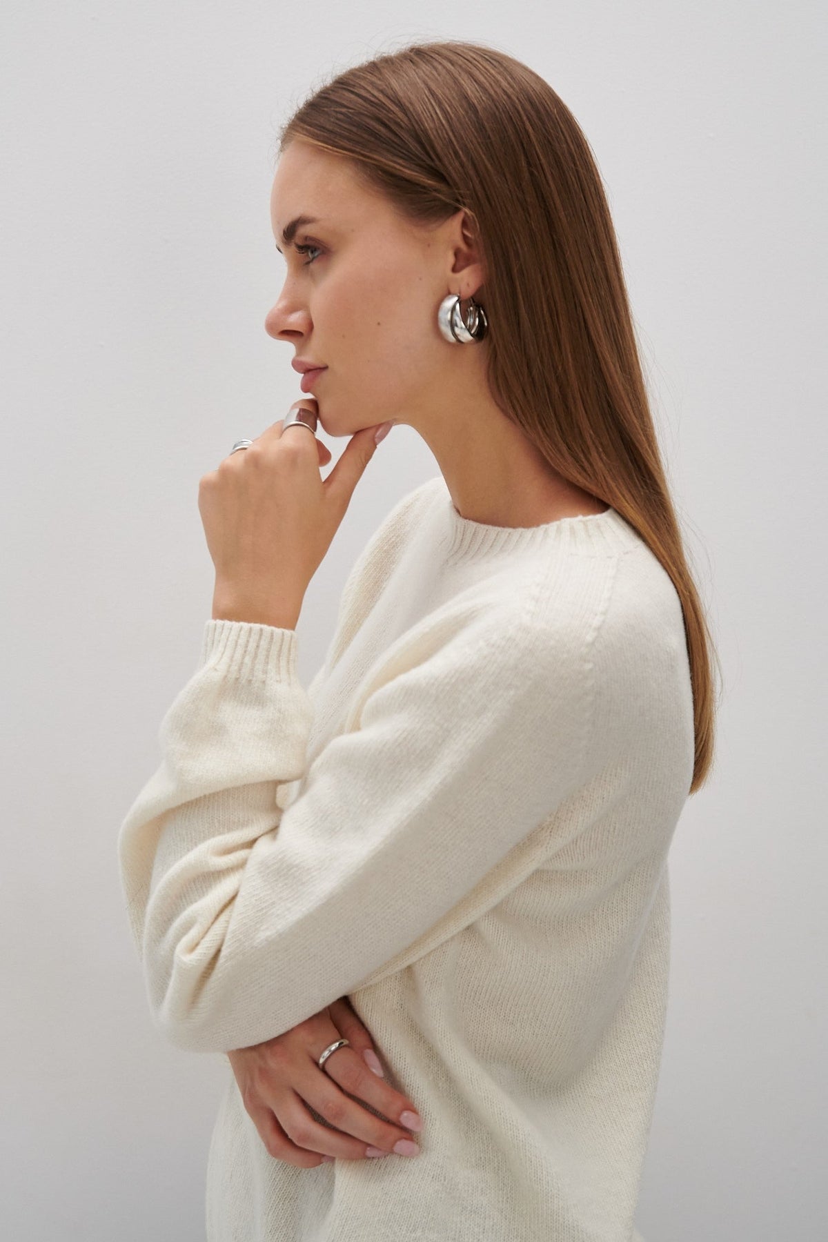 Sweter z wełny merynos elegant flow ecru