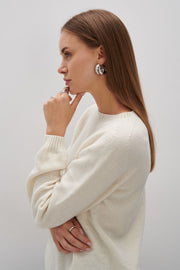 Sweter z wełny merynos elegant flow ecru