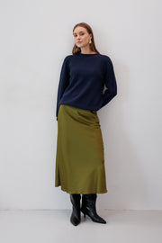 Elegant Flow Navy Blue Merino Wool Sweater