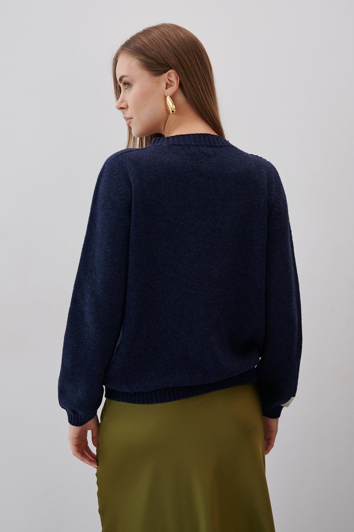 Elegant Flow Navy Blue Merino Wool Sweater