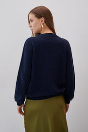 Elegant Flow Navy Blue Merino Wool Sweater