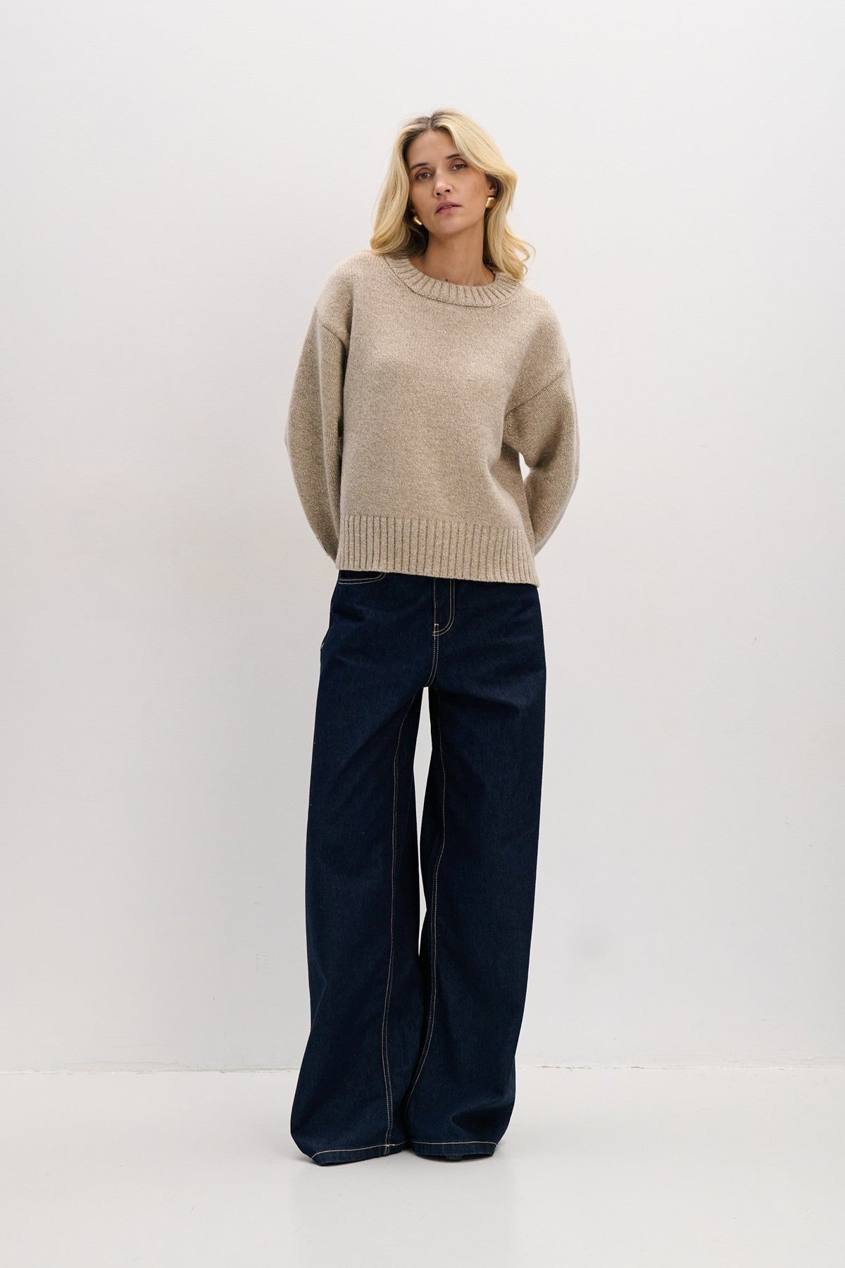 Beige chunky merino wool sweater