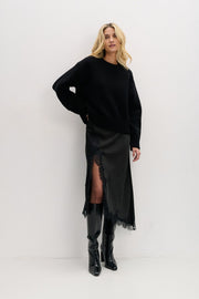 Chunky knit merino wool sweater, black