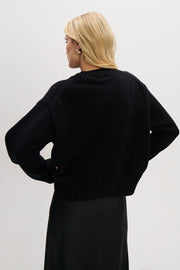 Chunky knit merino wool sweater, black