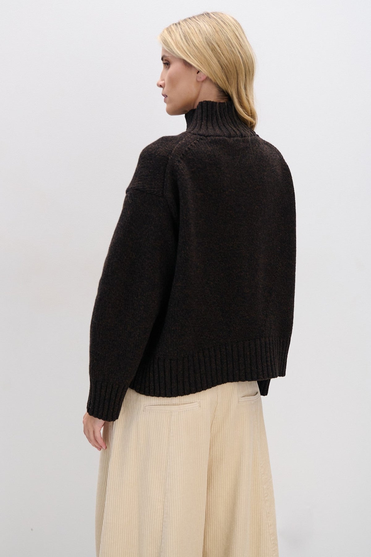 Brown chunky merino wool turtleneck sweater