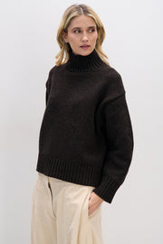 Brown chunky merino wool turtleneck sweater
