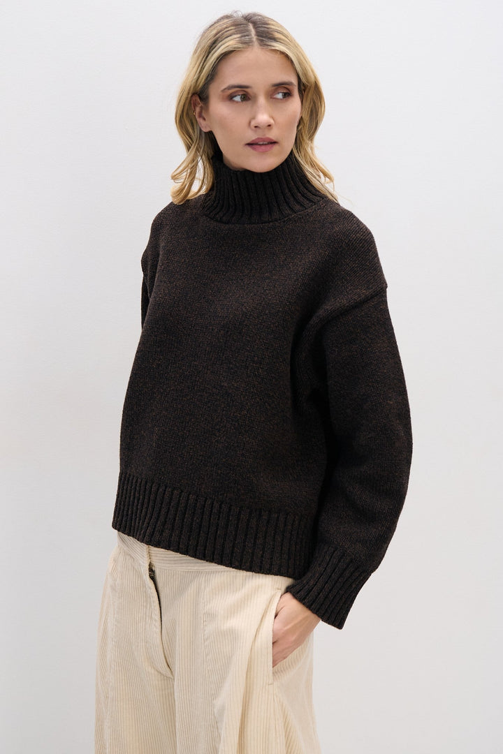 Brown chunky merino wool turtleneck sweater