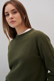 Sweter z wełny merynos elegant flow oliwkowy