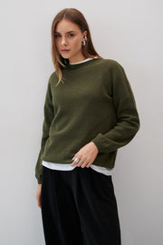 Elegant Flow Olive Merino Wool Sweater