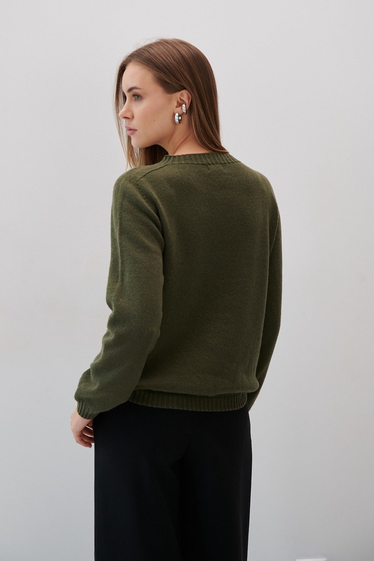 Elegant Flow Olive Merino Wool Sweater