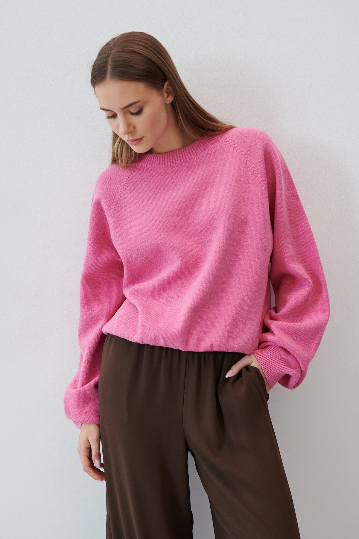 Sweter z wełny merynos pure ease różowy