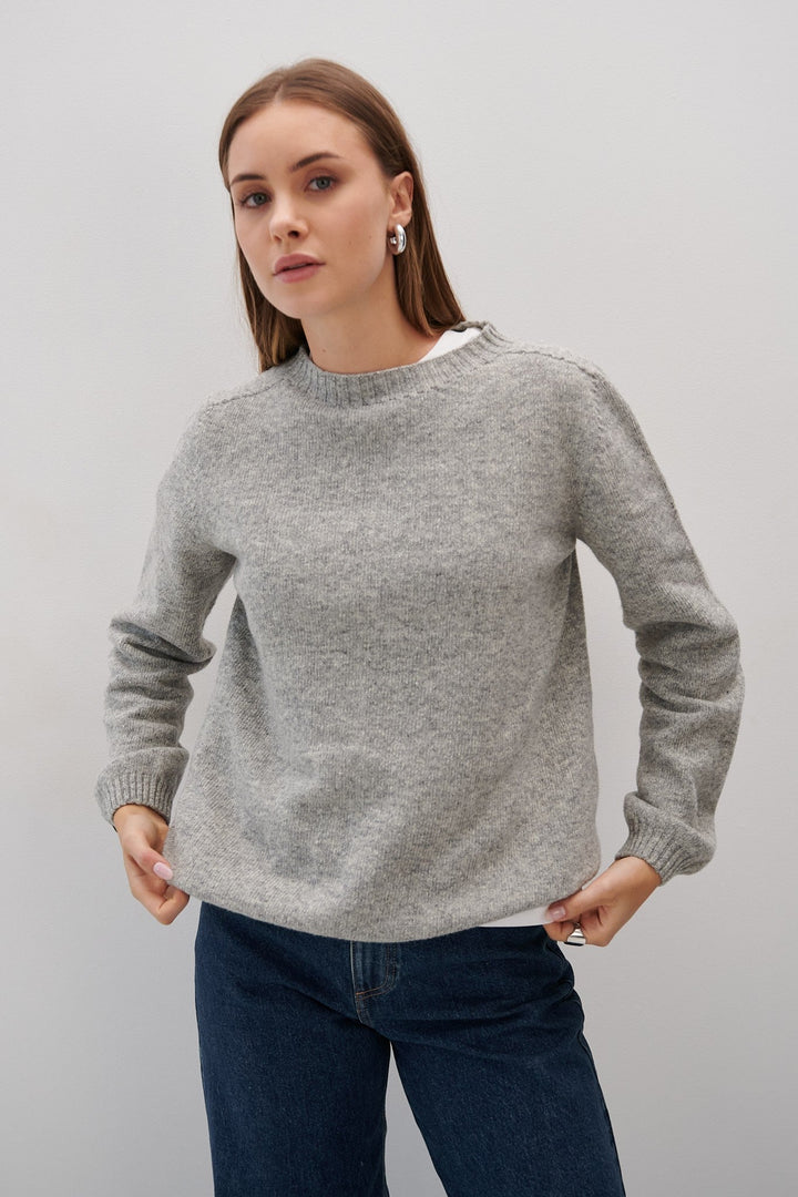 Sweter z wełny merynos elegant flow szary